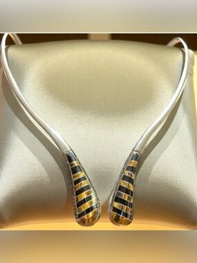 Vintage TG-264 Mexico 950 Silver Hinged Collar – Tiger’s Eye & Onyx